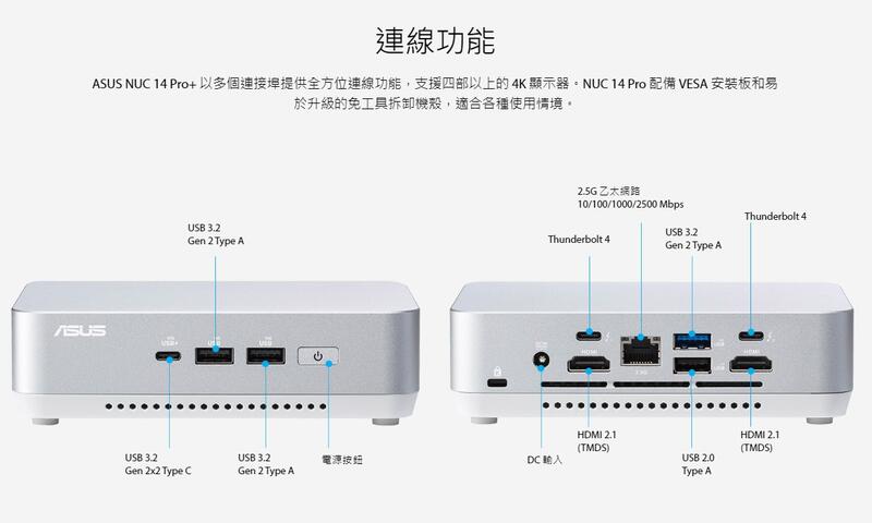 華碩 ASUS NUC 14 Pro+ 迷你電腦 (Ultra 9 185H/32G/1TB SSD/W11)