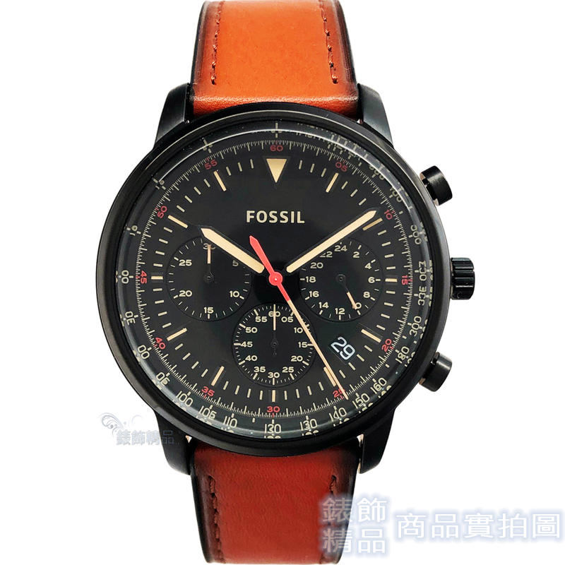 FOSSIL 手錶 FS5501 輕旅行時尚款 黑 舊駝色錶帶 44mm 男錶【錶飾精品】