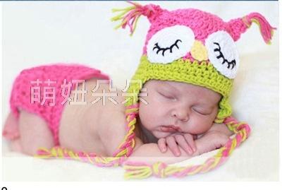 ♥萌妞朵朵♥新生兒寶寶可愛貓頭鷹造型寶寶攝影服/滿月百天服裝拍照服/毛線帽子/攝影針織服
