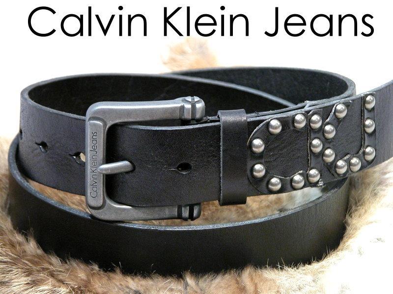 ◎全新100% Calvin Klein CK 原廠正品黑色CKJ鉚釘單層真原皮帶◎