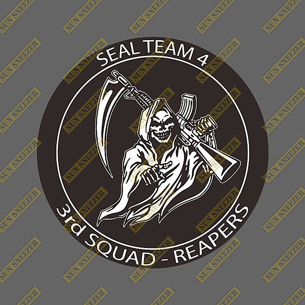 美國海軍 海豹部隊 第四中隊 第三小隊 收割者 死神 圓形徽章 3M防曬防水貼紙 尺寸88mm 