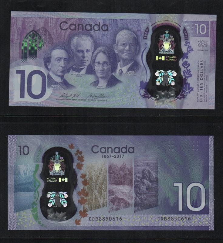【低價外鈔】加拿大2017年10Dollar建國150周年塑膠紀念鈔一枚，新發行！