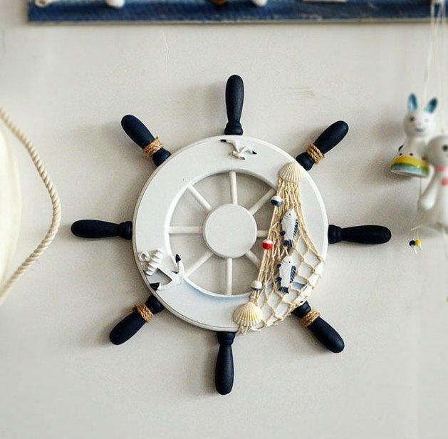 Zakka雜貨 地中海風格 海洋 船舵 藍白質感水手風壁掛裝飾航海舵 酒吧民宿咖啡廳擺飾牆面佈置