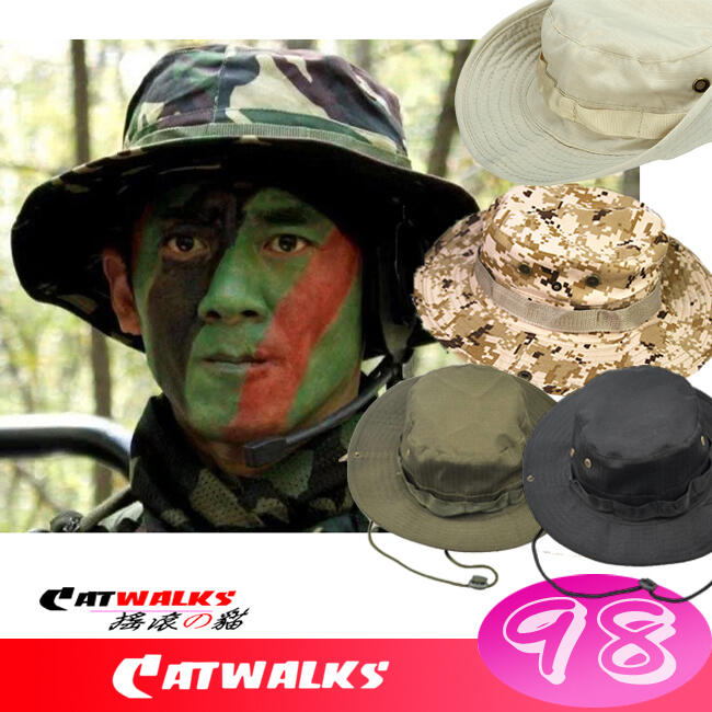 台灣現貨 Catwalk's- 軍事風迷彩防曬登山漁夫帽 ( 沙漠迷彩、特戰迷彩、軍綠色、黑色、淺卡其.... )