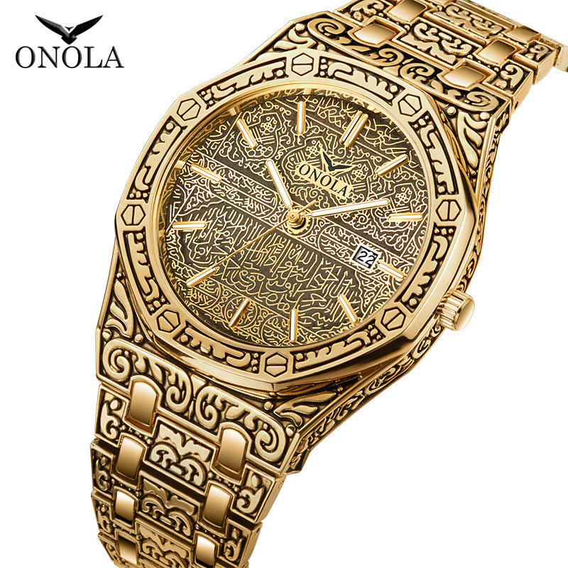 【KYH流行之星】ONOLA新款跨境爆款時尚經典設計復古風格男士手錶男防水鋼帶手錶ON3808