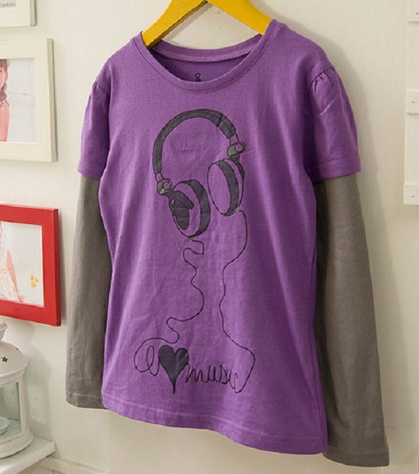 【Mini  Young】歐美品牌中大女童純棉 耳機造型 假2件造型上衣 T恤 棉T