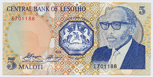 [富國]外鈔Lesotho賴索托1989y5maloti.P10a