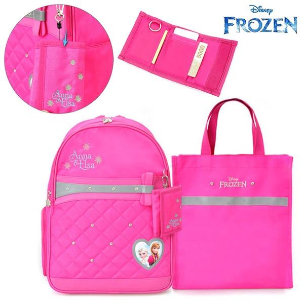 ♀高麗妹♀韓國 Disney FROZEN II 冰雪奇緣2 兒童雙肩護背.透氣書包/背包+提袋組+皮夾(蜜桃色)預購