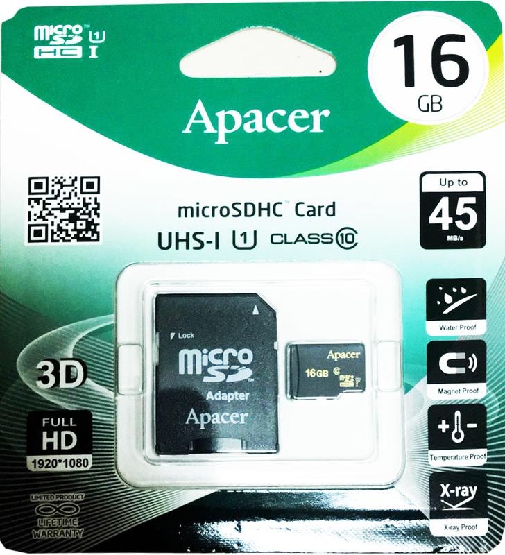 Apacer 宇瞻 MicroSDHC 16GB Class 10 高速記憶卡(含轉卡)