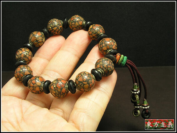 【東方主義】 銅鑲老珊瑚珠手鍊《手串》《早期收藏》。C143