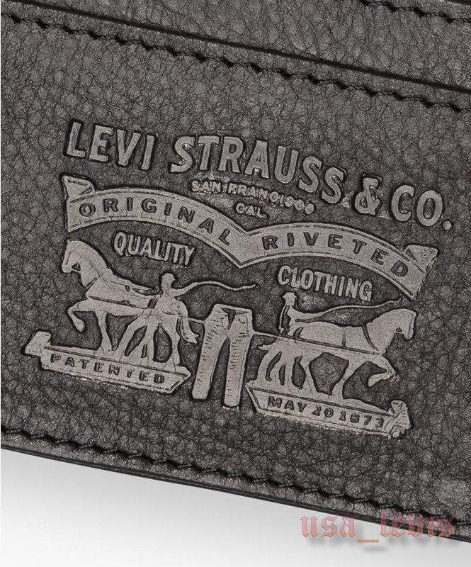 【美國LEVIS專賣】高質感LEVI S CARD CASE雙馬標 荔枝牛皮 黑 信用卡夾 車票夾 皮夾 短夾501