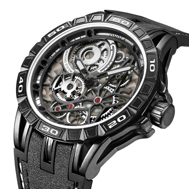 【KYH流行之星】ONOLA時尚經典獨特設計仿機械運動男士手錶皮帶防水日本石英手錶ON3807