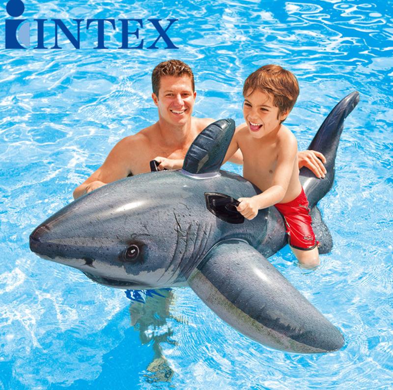 花都彩蝶~INTEX 57525 鯊魚充氣坐騎 動物造型坐騎 有手把 兒童水上充氣玩具浮排