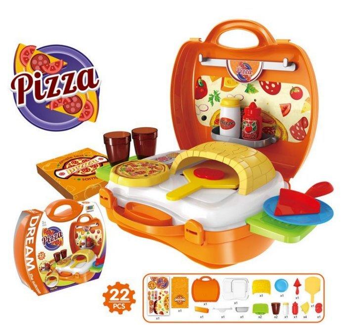 小禎雜貨店 家家酒手提盒 手提玩具箱 手提披薩玩具組 附收納盒 家家酒披薩玩具