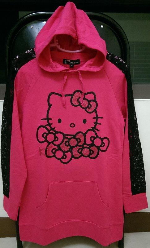 三麗鷗 sanrio kilara kitty桃紅色+黑色蕾絲長袖連帽T恤.上衣