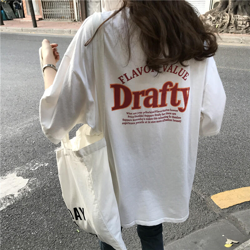 學生字母印花白色短袖t卹女2021年新款春季寬鬆顯瘦百搭上衣ins潮