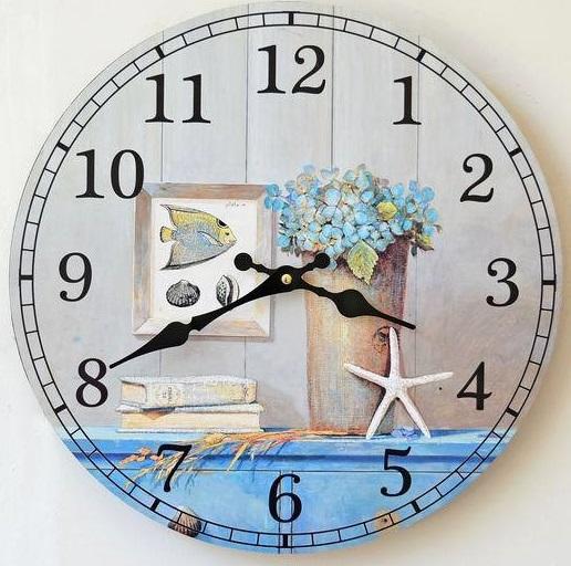 星之屋zakka雜貨 Vintage地中海 海洋風 海星 魚 貝類圖案 數字無框掛鐘 數字時鐘 掛鐘 造型鐘