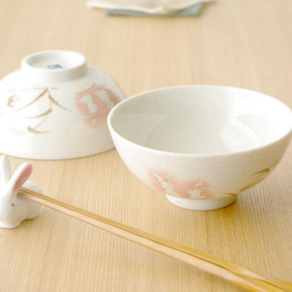 艾苗小屋-日本製美濃焼手繪粉紅兔茶碗