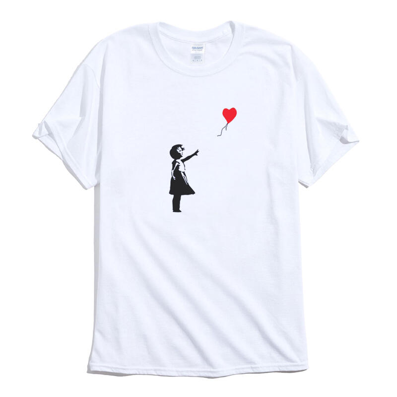 Balloon Girl 短袖T恤 白色 Banksy 塗鴉 插畫 愛心 設計 亞洲版型