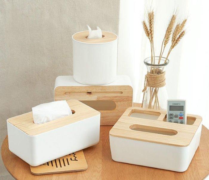 北歐風 創意簡約 竹木蓋 紙巾盒 化裝棉桌上收納盒 面紙盒 茶几 簡約 多功能 遙控器 收納 家用 家居