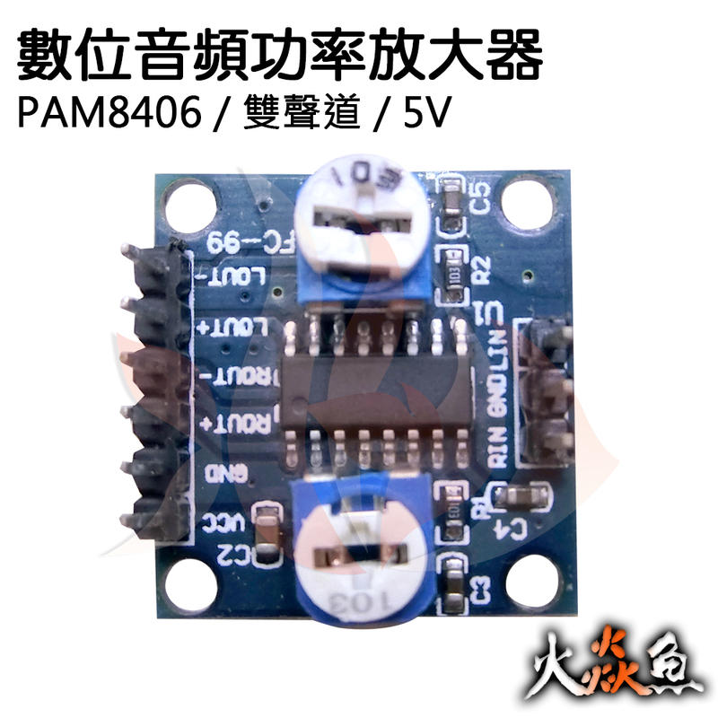 火焱魚 PAM8406 數位 音頻 功率 放大器 雙聲道 5V 模組 學術研究電子模組