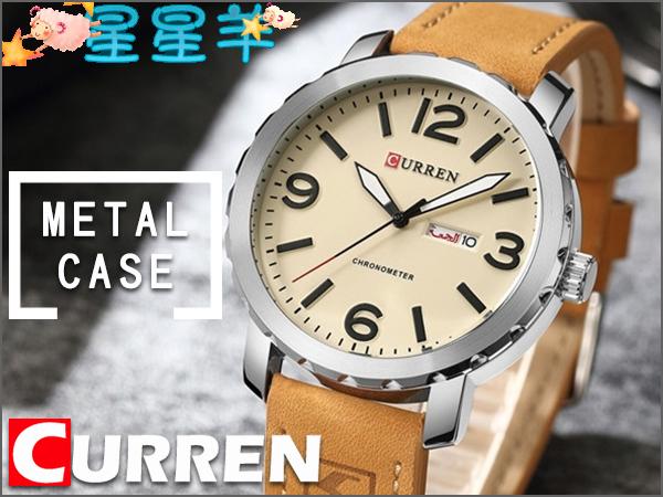 CURREN 復古簡約數字  星期 日期顯示  皮帶錶  金屬殼  卡瑞恩  男錶  ★星星羊★【WW321】