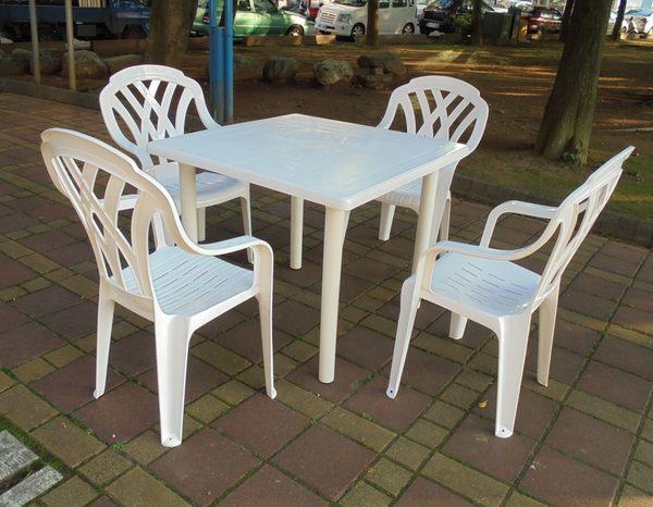 Brother 兄弟牌塑膠格網高背椅+90cm塑膠方桌,一桌四椅~物美價廉庭院必備!!歐式風情~