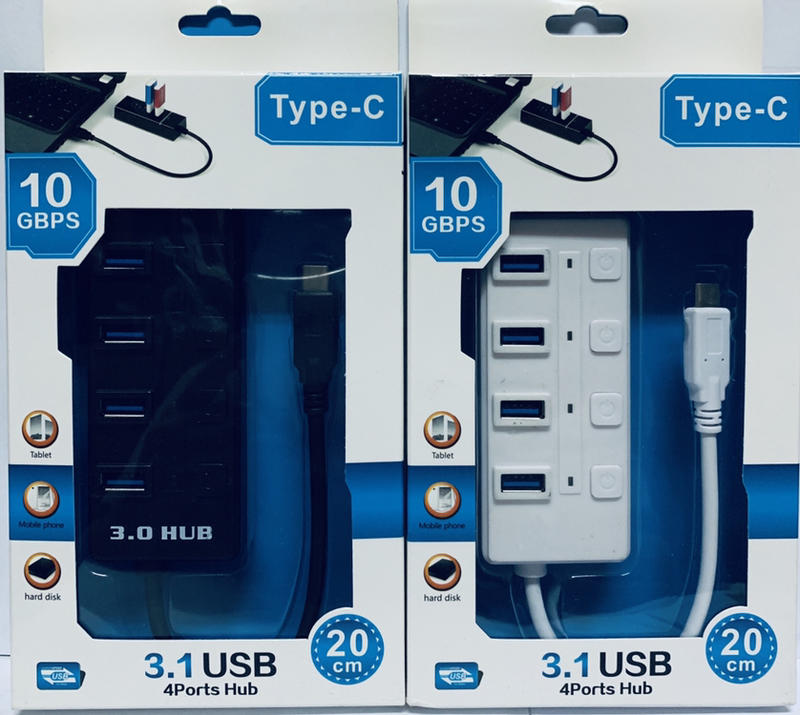 USB3.1Typec一分四USB分接器，4個獨立開關、隨切隨用、不需供電、快速傳輸及充電、體積小重量輕、適合居家商務出