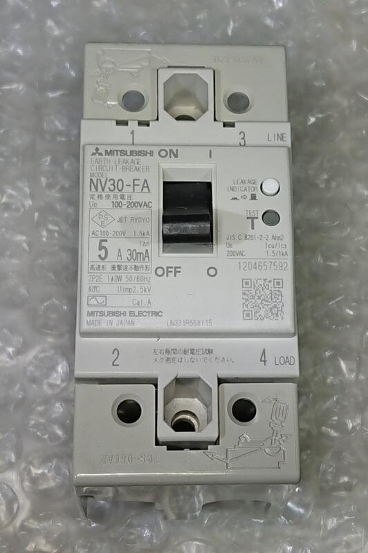 ◢ 簡便宜 ◣ 二手 日本 三菱 MITSUBISHI 漏電斷路器 NV30-FA 2P 5A 軌道/螺絲 固定
