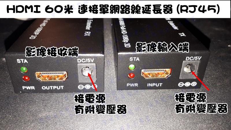 HDMI訊號延長器 HDMI延伸器傳輸60米 帶電源 Cat 5e/6單網RJ45用一條網路線就能傳輸50米影像及聲音
