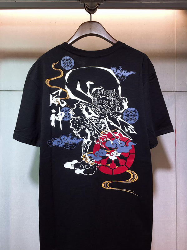 加大尺碼 風神 日式傳統圖樣 竹節棉印花T恤（黑色）