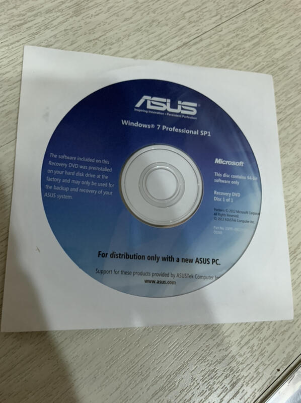 ASUS 微軟 WINDOWS 7 PRO 專業版 64位元 WIN7 (無金鑰)