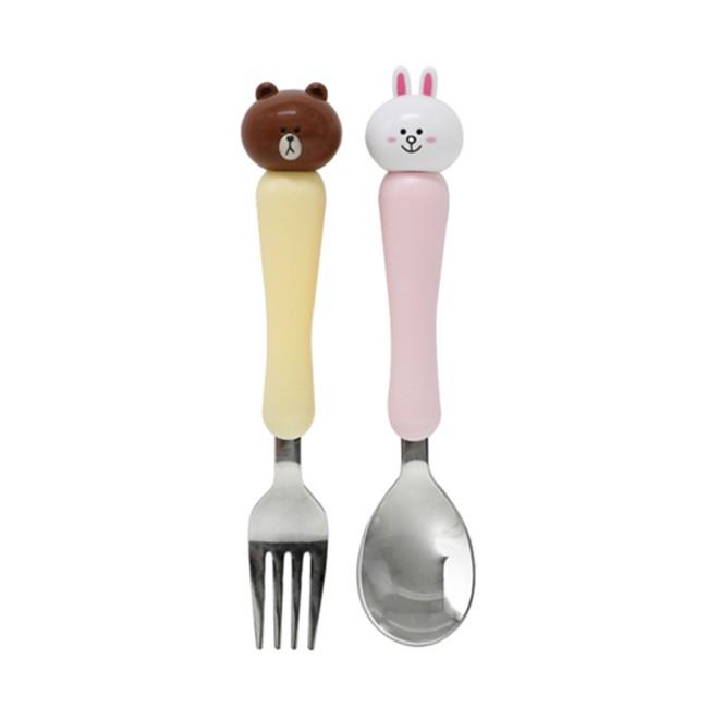 叉匙組 韓國 LINE friends 熊大 兔兔 造型 叉子 湯匙 餐具 組合 正版韓國進口授權