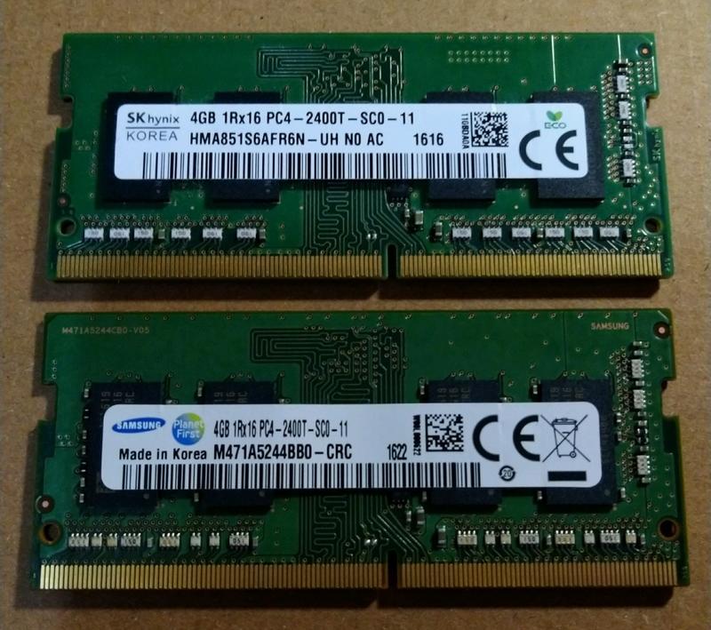 Samsung/SKhynix 三星/海力士 4GB 1Rx16 PC4-2400T DDR4 筆電用 (二手良品)