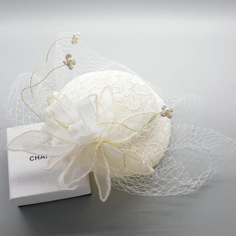 凡妮莎造型小禮帽-英式蕾絲花朵網紗小禮帽-新娘頭飾.新娘髮飾.宴會晚禮帽