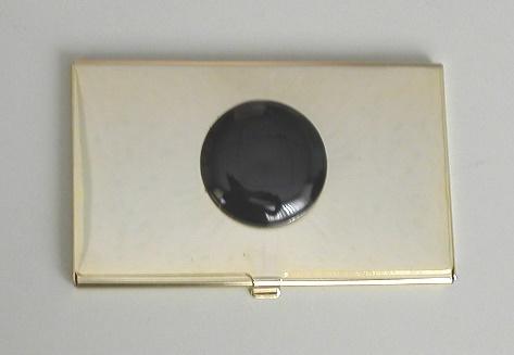 ~銅鍍金(銅面貼圓形黑瓷片)名片盒 尺寸: 9.5 x 6 x 0.5 公分