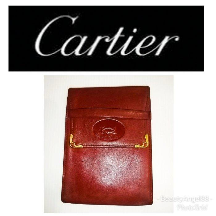 新 Cartier 卡地亞 中夾 信用卡夾 名片夾 真皮 酒紅色 皮夾 小牛皮 錢包$488 1元起標 真品