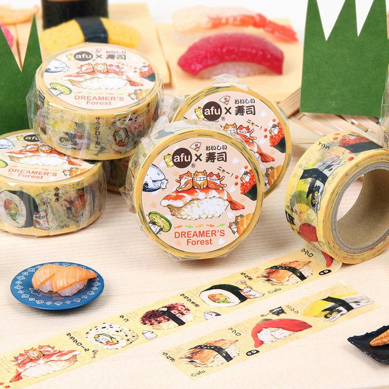 【缺貨，請勿下標】afu插畫紙膠帶 | 貓咪美食家 | 壽司篇 | 日本和紙膠帶 | RT日本製