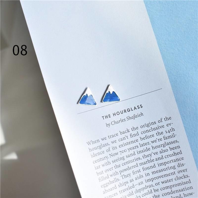 S925銀針富士山積雪耳環氣質女幾何三角