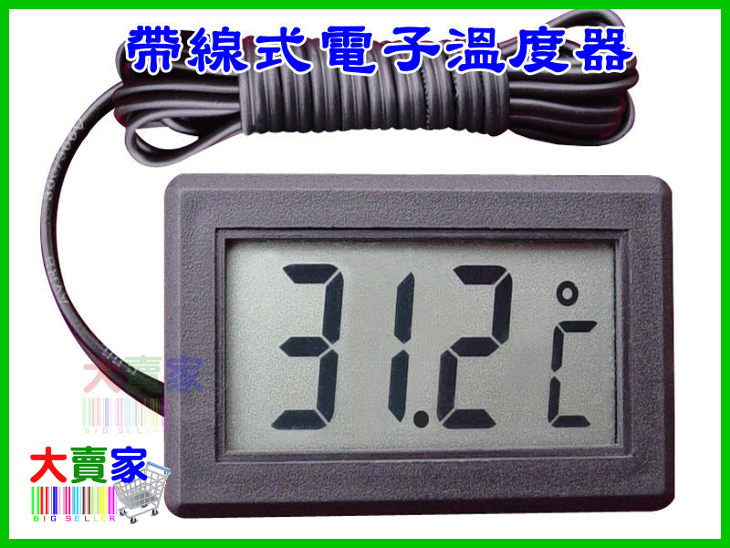 【冠軍之家】GE-T048 電子溫度器 帶線式溫度測量 內室外均適用 溫度計 汽車車用溫度計 嵌入式 小型溫度表 冰箱溫度計 LCD顯示