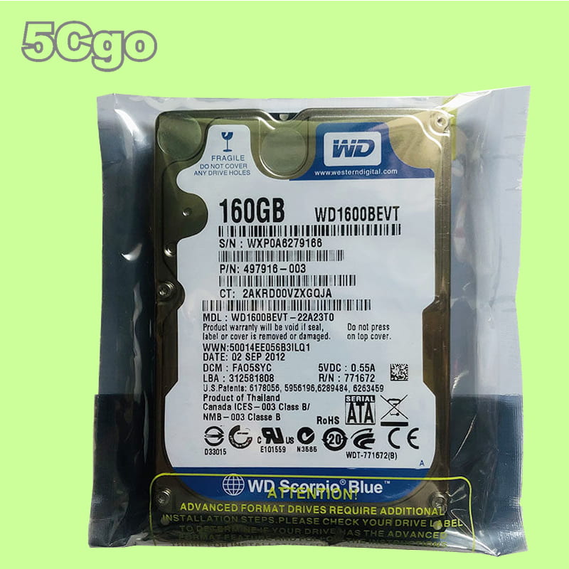 5Cgo  WD西部藍盤2.5寸160G筆記本電腦儲存WD1600BEVT SATA2 老式機械 1年保 含稅 S