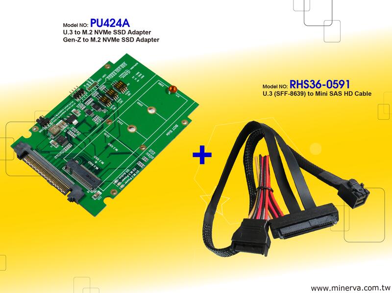 U.3 to M.2 NVMe SSD 轉接卡 + U.3 to Mini SAS HD cable