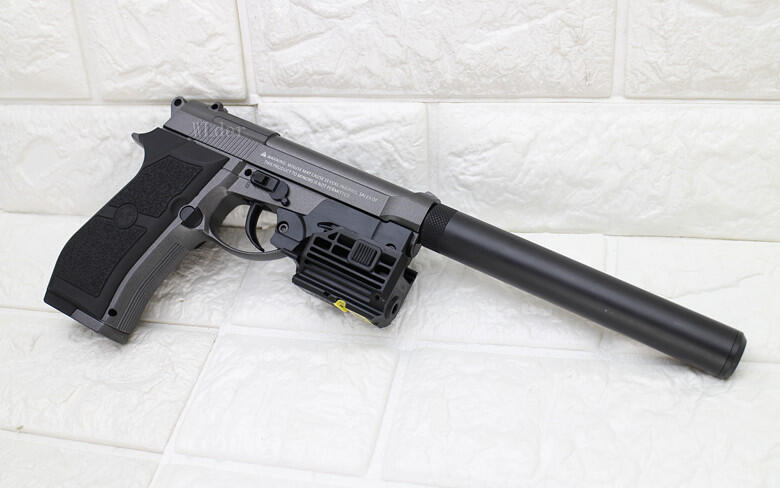 WG M84 全金屬CO2直壓槍紅雷射滅音管版(BB槍瓦斯槍短槍模型槍電動槍 