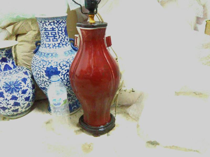 仿明寶石紅釉硃砂釉瓷瓶燈大 小