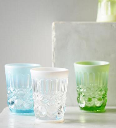 Anthropologie Opalescent Tumbler 復古乳白玻璃杯 燭臺 美國製 藍色、綠色、白色