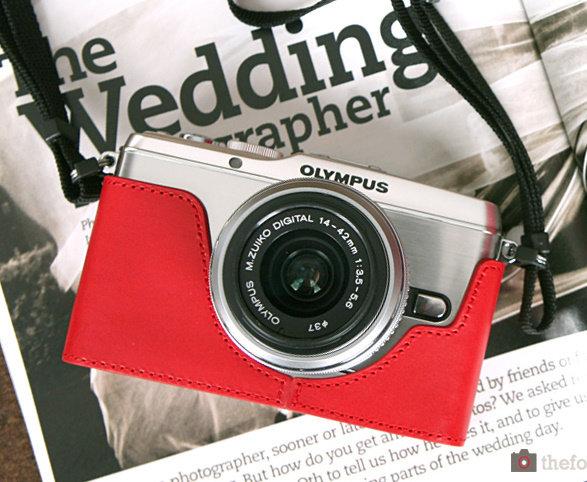 theFoto Olympus E-P3 (EP3) 義大利認證牛皮 真皮 相機皮套 (紅色)