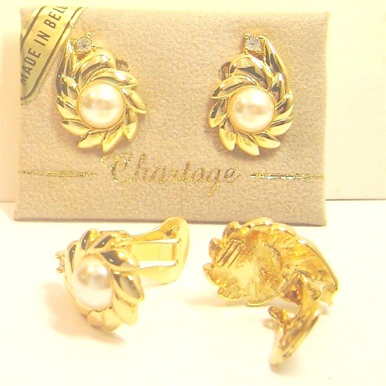 【比利時 Chartage】無過敏無鎳包18K金養珍珠 水晶鑽 夾式耳環(9304466)