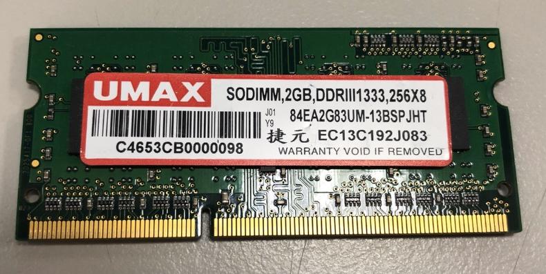 捷元 UMAX SODIMM 2GB DDR3 1333 256X8 84EA0GB83UM-13BSPJHT 