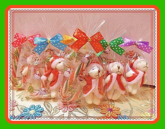 聖誕節熊&拐杖糖蝴蝶結包裝 結婚禮小物 二次進場 喜悅時光派對喜糖送客禮品 團康贈品