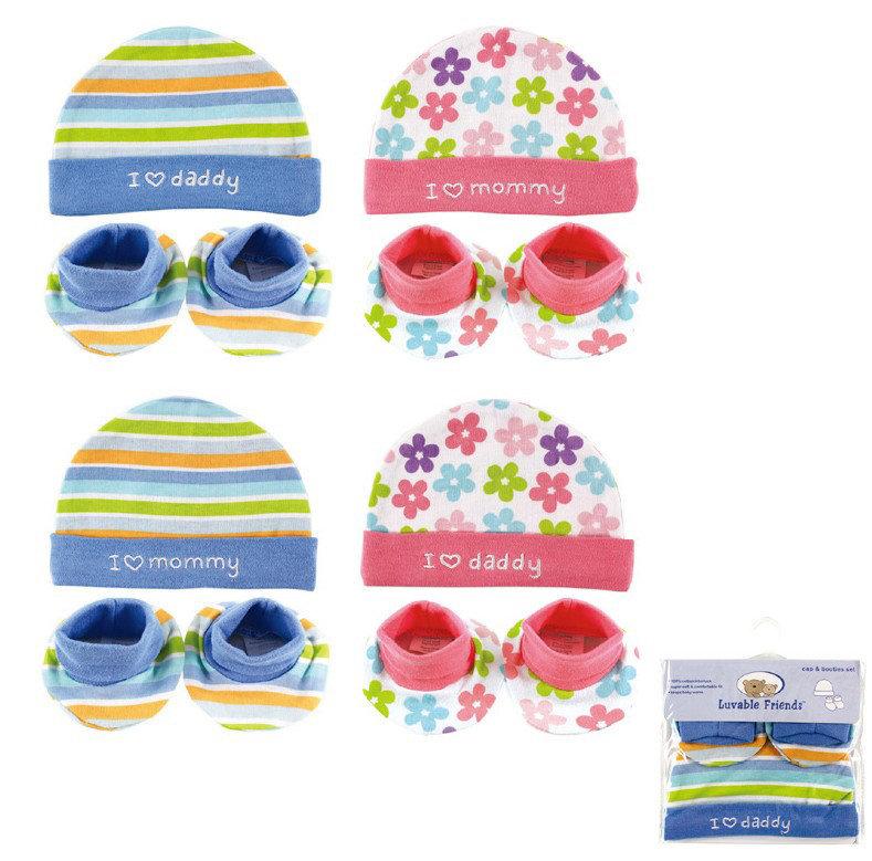 [Mamae] 美國 Luvable Friends 初生嬰兒必備套裝組 純棉嬰兒寶寶帽子+襪子 出生嬰兒幼兒禮盒